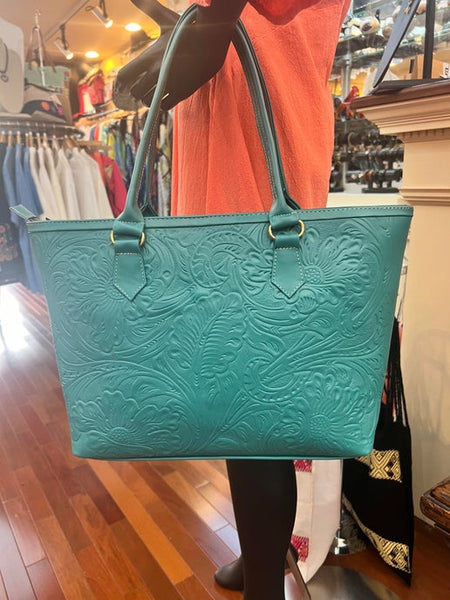 Embroidered Leather Tote Bag