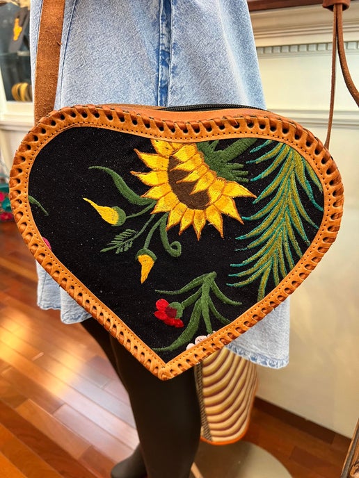 Leather Embroidered Crossbody Bag