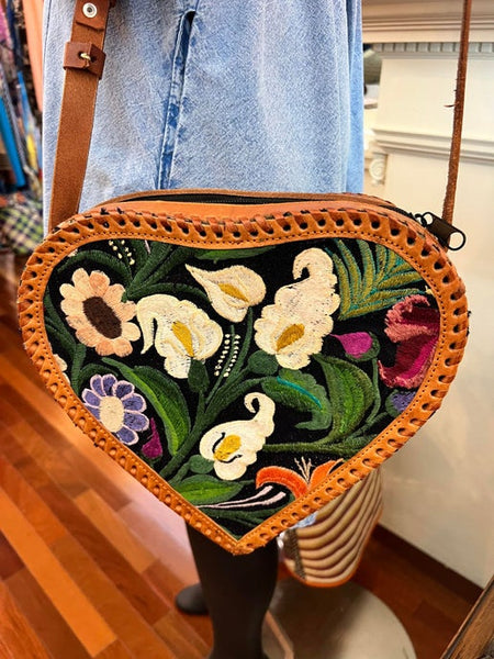 Leather Embroidered Crossbody Bag