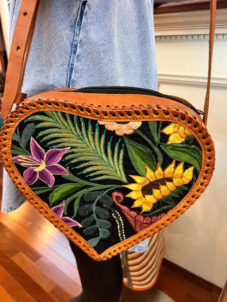 Leather Embroidered Crossbody Bag