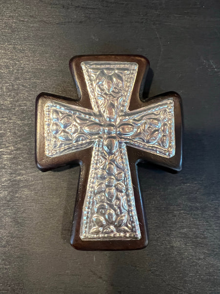 Embossed Sterling Silver Mahogany Cross