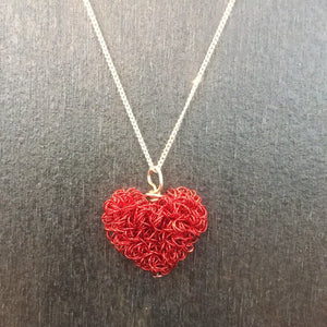 Enameled Copper Heart Pendant Necklace