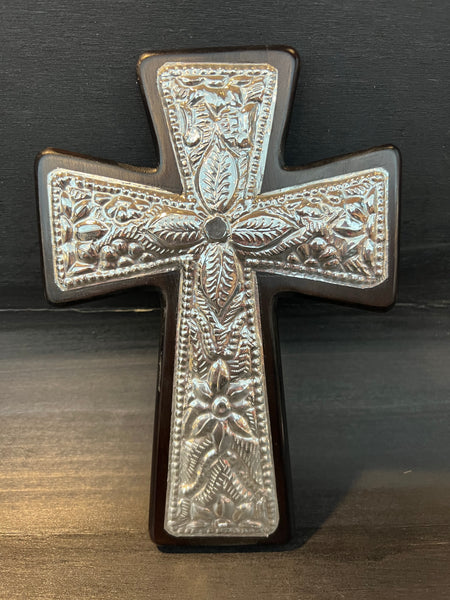 Embossed Sterling Silver Mahogany Cross